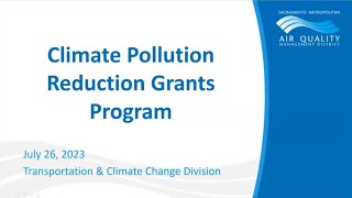 Climate Pollution Reduction Grants Program Webinar