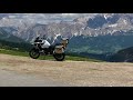 Dolomites Italy, Passo Giau on BMW R1200 GS Adventure Motorbike. Dutch travel couple roadtrip.
