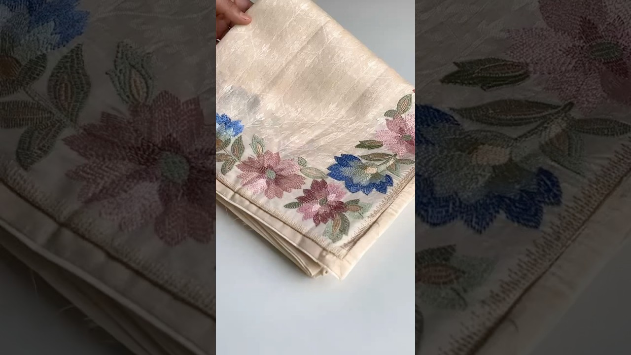 Tussar Silk Embroidery Floral Pattern Saree