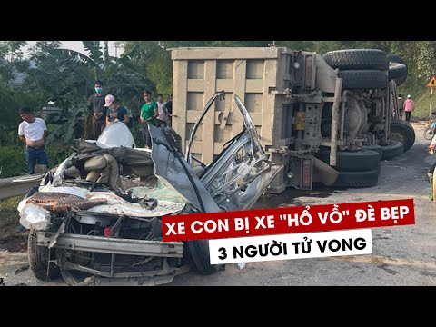 Tai nạn thảm khốc: Ô tô bị xe tải Howo đè bẹp, 3 người tử vong