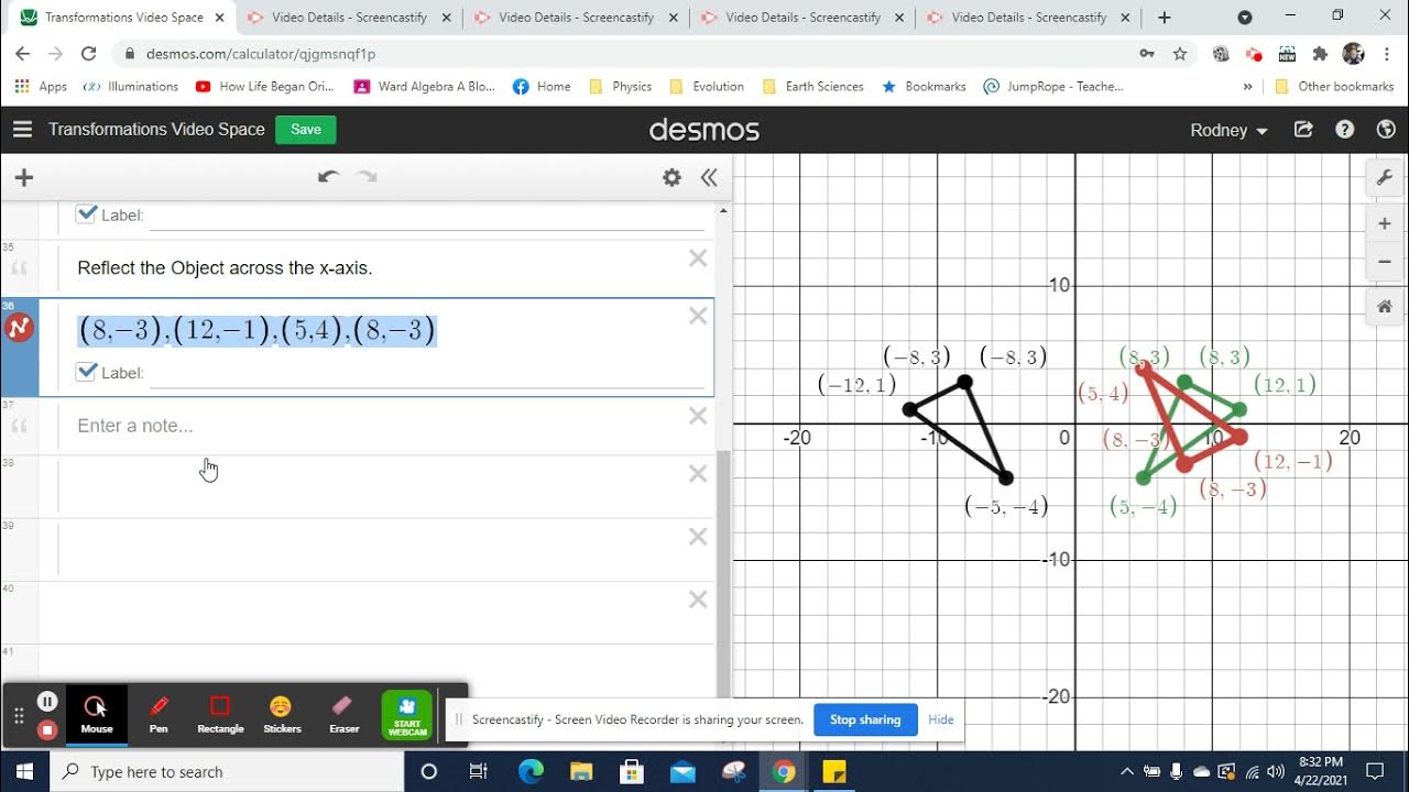 Reflections Practice on Desmos across x and y axes YouTube
