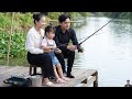 James, along with Diep and little Nhi, went fishing. They enjoyed their happy time together.