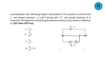A potentiometer wire AB having length L and resistance 12r is joined to a cell D of emf and...