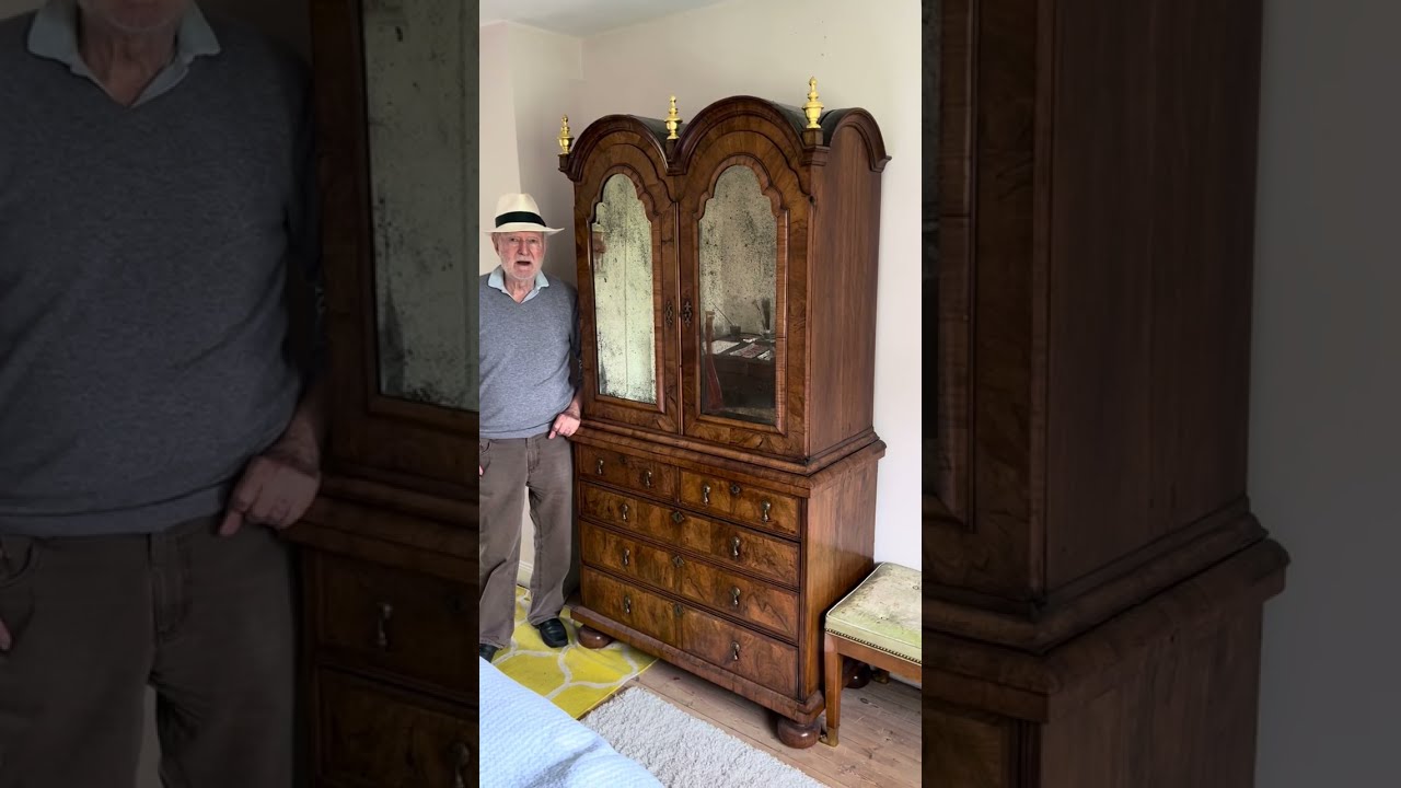 Queen Anne Walnut Double Dome Bookcase Cabinet