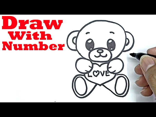 How To Draw A Teddy Bear For Valentine'S Day With Number 3 | Drawing ...