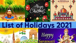 List of Government Holidays with Details - 2021