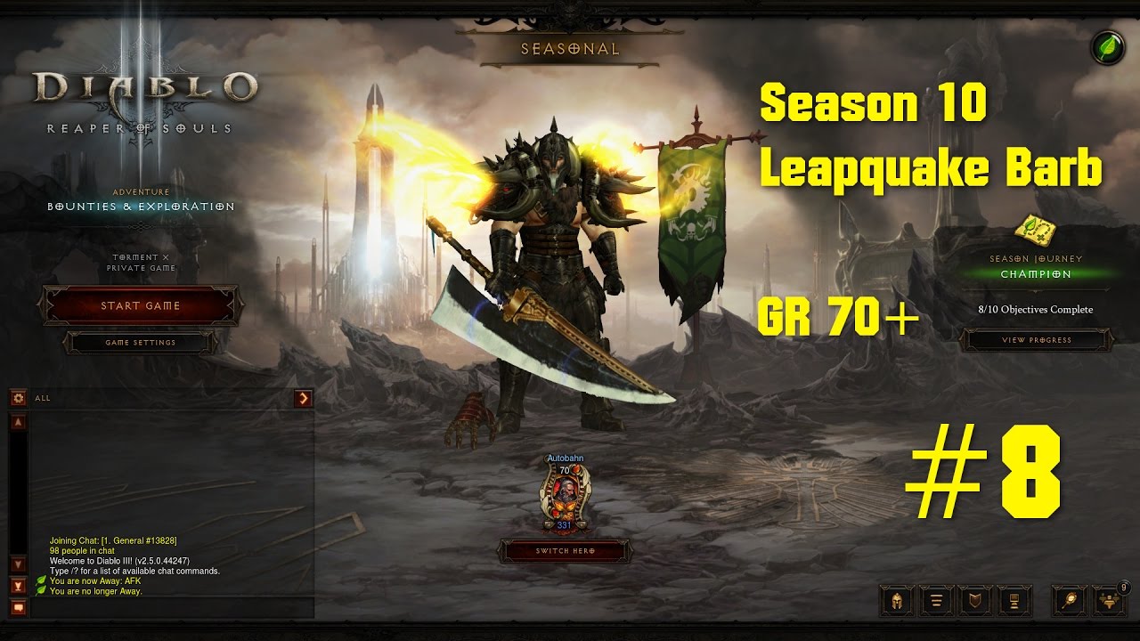 Barbarian GR 60-80 Leapquake of the Earth Set Gameplay (#8) - Season 10 - Diablo III