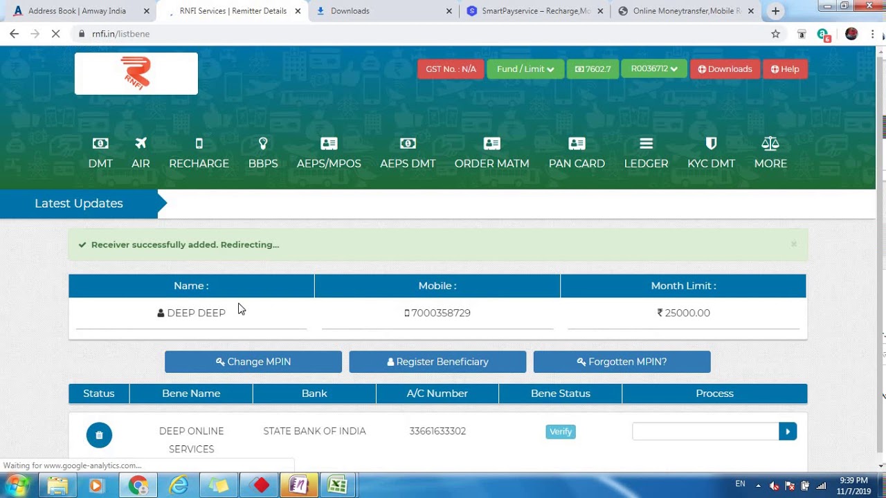 RNFI AEPS Aadhar pay and Live money Transfer charges For id call 7000358729