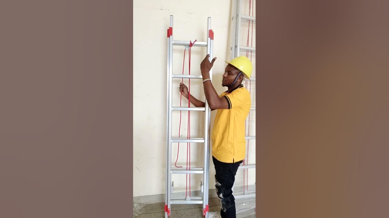 Aluminum double section ladders with pulleys and rope operated