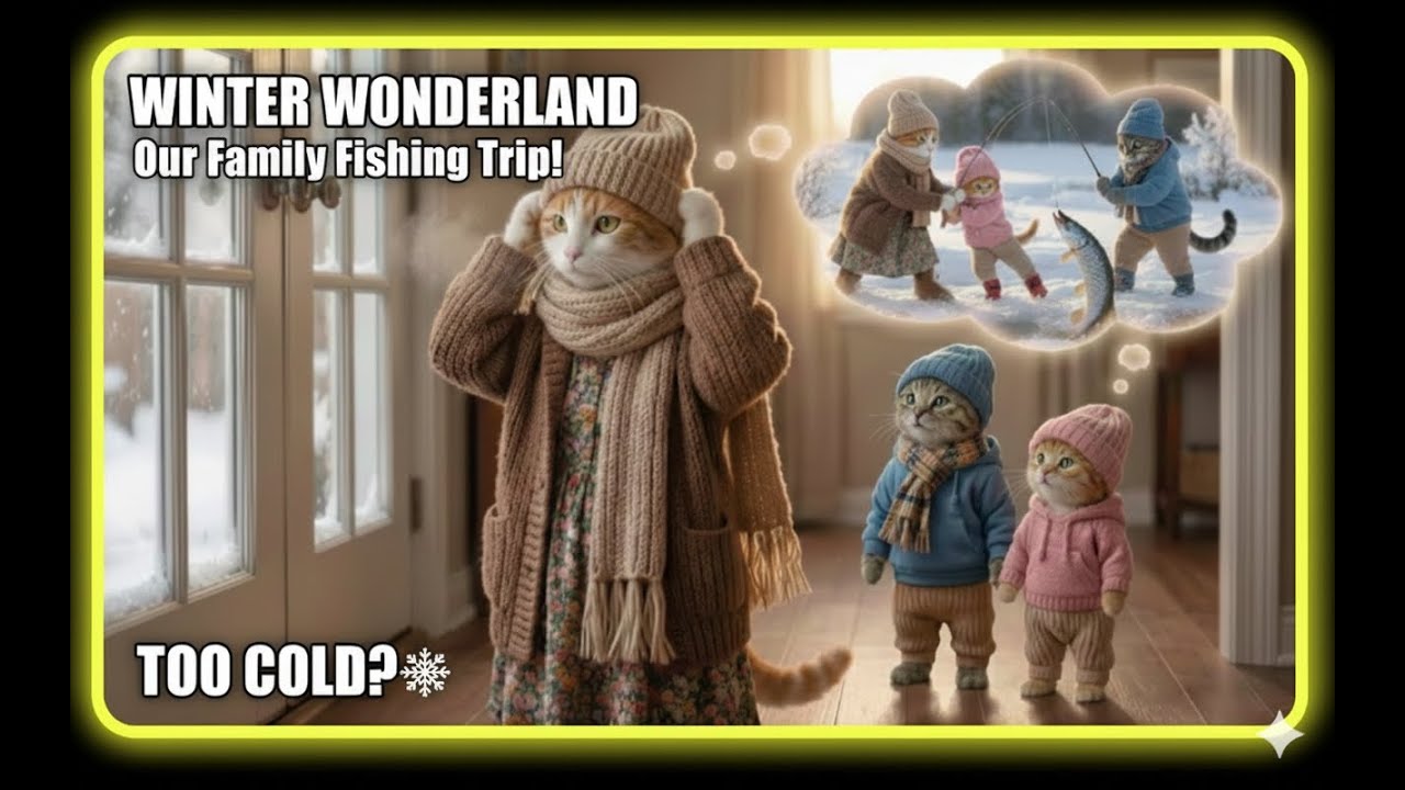 First Ice Fishing Adventure  | Mama Cat Teaching Kindness to Her Kittens