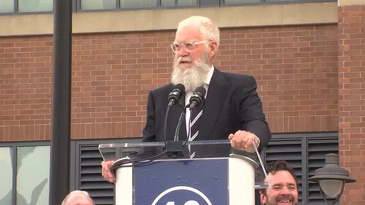 David Letterman jokes with the crowd during the Peyton Manning statue unveiling