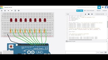 Circuit design Ejemplo.led.04 8 LEDs y monitor serial | Tinkercad