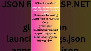 What are the types of Json Files that are available in Asp.Net Core Application? @ShivaShankarTech What are the types of Json Files that are available in Asp.Net Core Application? @ShivaShankarTech