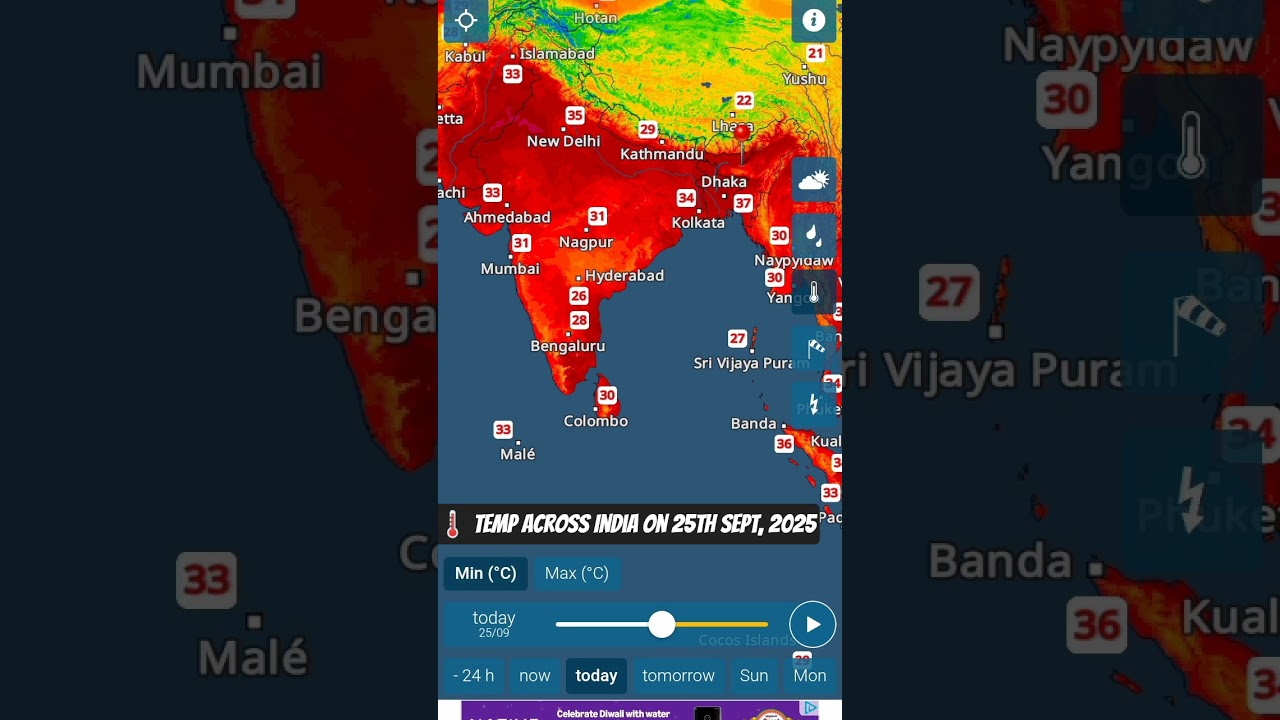 Temperatures across India, 25th September, 