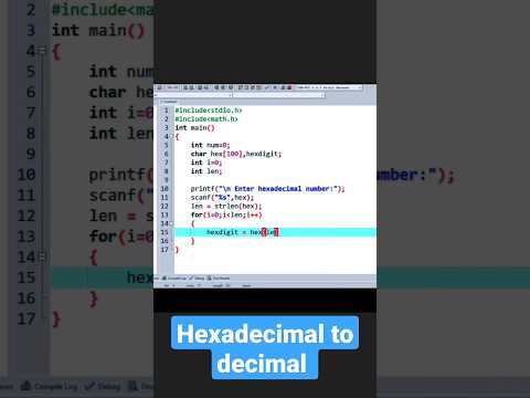 C Program to convert hexadecimal number to decimal number [code][tutorial]#shorts