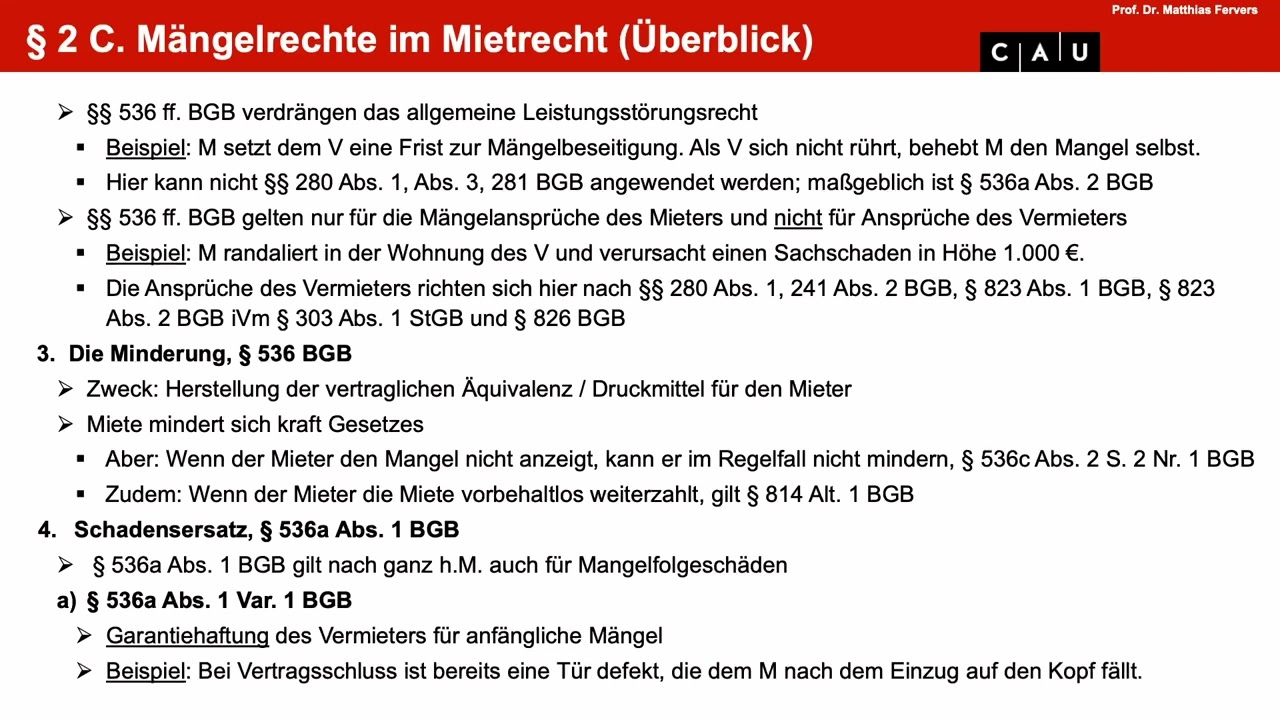 Examenskurs Schuldrecht BT – Folge 10 (MietR: Mängelrechte; Kündigung)