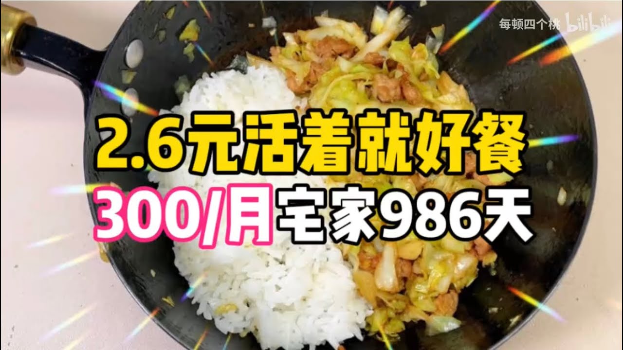 2.6元活着就好餐！95女不上班986天！下饭包菜肉沫～