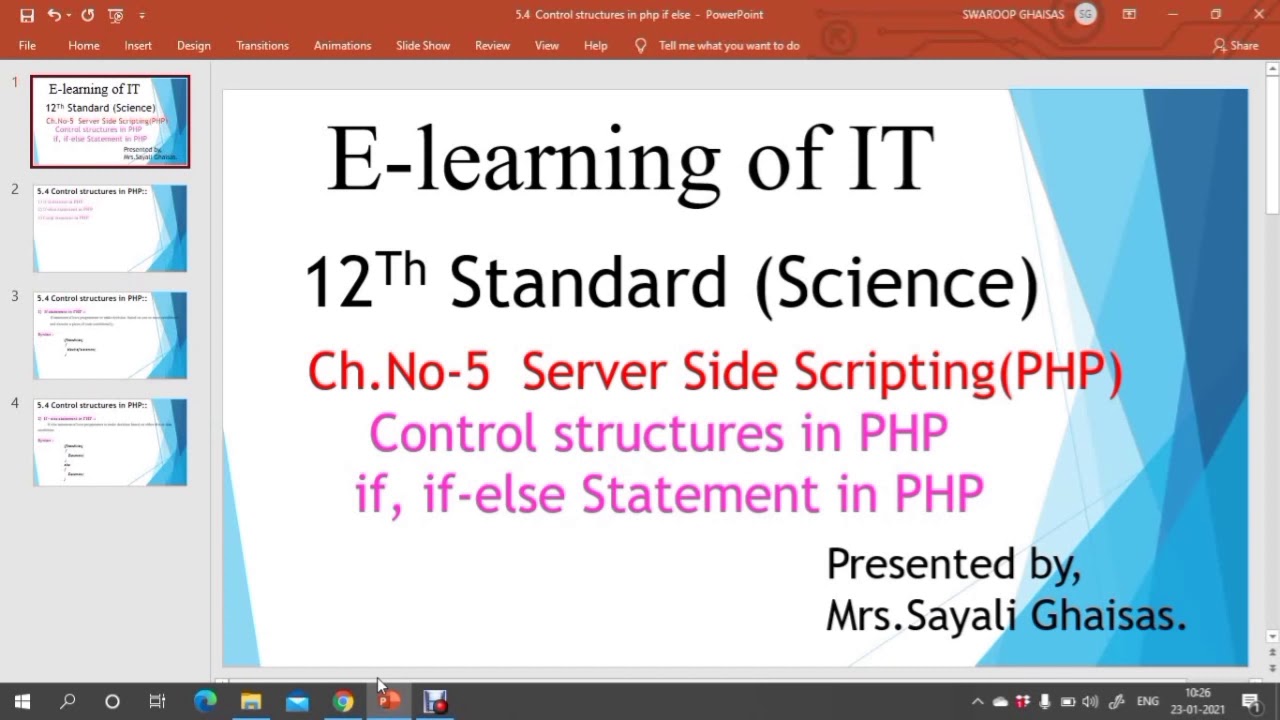 Control Structures- If,If else statement in PHP # Server side Scripting with PHP# 12th Science