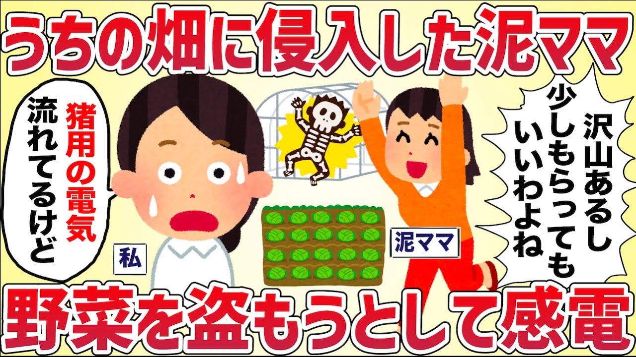 うちの畑に侵入した泥ママ、野菜を盗もうとして猪用の電気柵で感電【女イッチの修羅場劇場】2chスレゆっくり解説