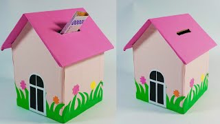 Cara Mudah Membuat Celengan dari Kardus bekas||Celengan bentuk Rumah dari Kardus||DIY Piggy Bank