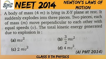 A body of mass 4m is lying in x-y plane at rest.  It suddenly explodes into three pieces. Two pieces