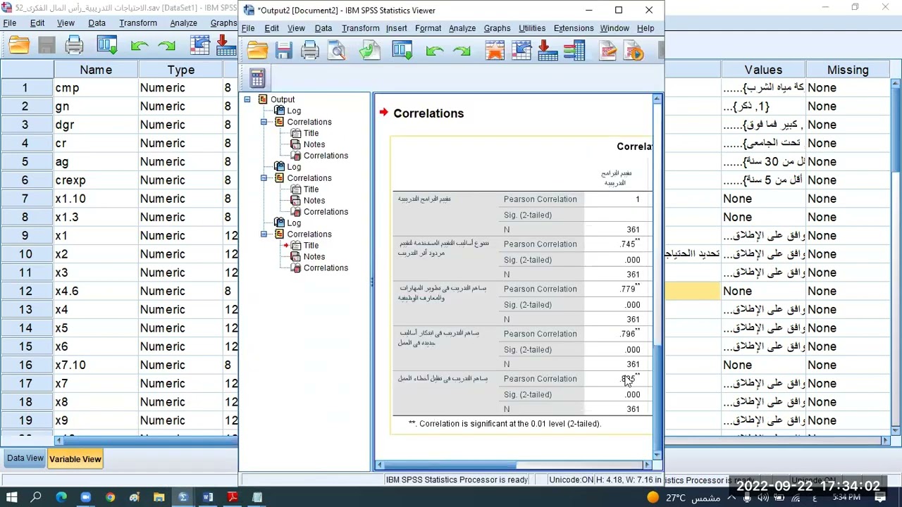 قياس صدق الاتساق الداخلي  في برنامج SPSS