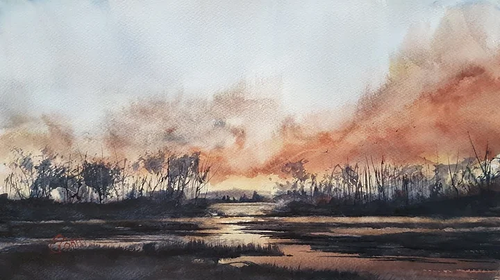 Preview of my 'Marshes Sunset' watercolour demo av...