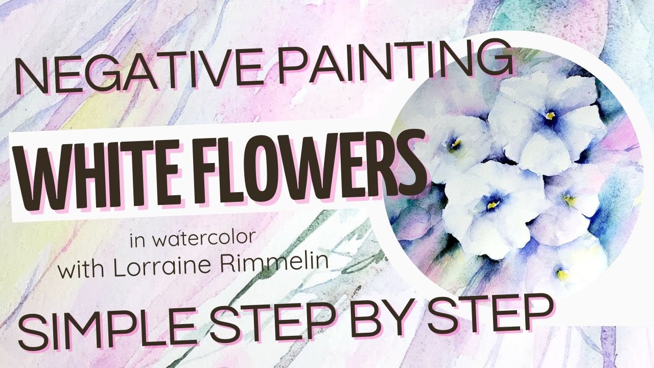 NEGATIVE PAINTING WHITE FLOWERS  IN WATERCOLOR