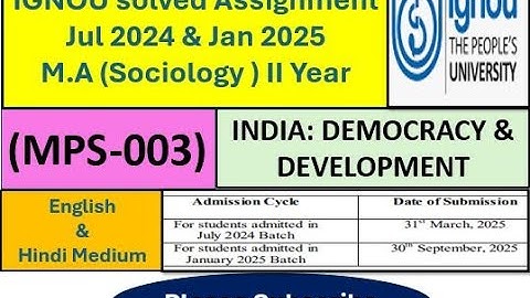 MPS 003 Solved Assignment 2025 | IGNOU MPS 003 | India: Democracy and Development #ignousociology