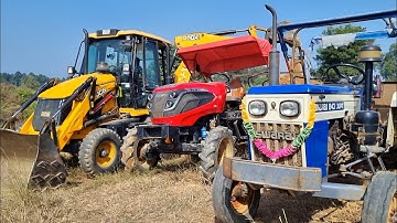 Jcb 3dx Backhoe Loader Machine Loading Red Mud With Mahindra and Swaraj Tractor | Jcb and Tractor