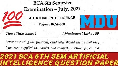 2021 MDU BCA 6th sem Artificial intelligence question paper #mdu #previus_paper #shorts #papers
