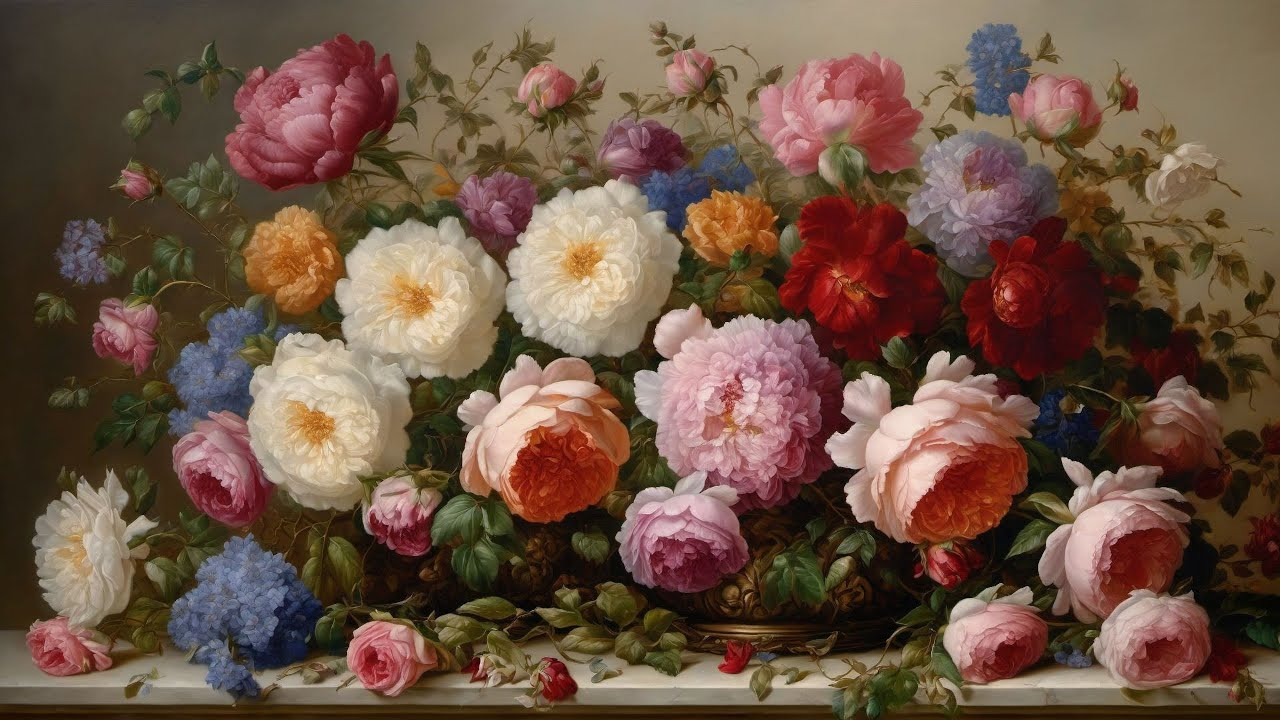 Floral Art TV Wallpaper | 3 Hours of Peaceful Art for TV | Elegant Gold Frame Ambience 4K