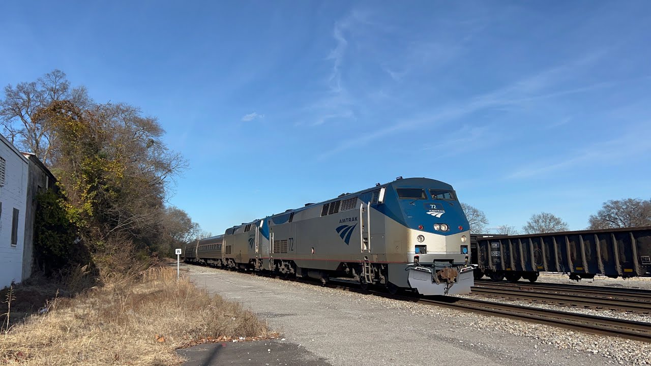 Triple Meet Amtrak P42DC 72 Leading 19 Crescent Meets NS A5607 on 1
