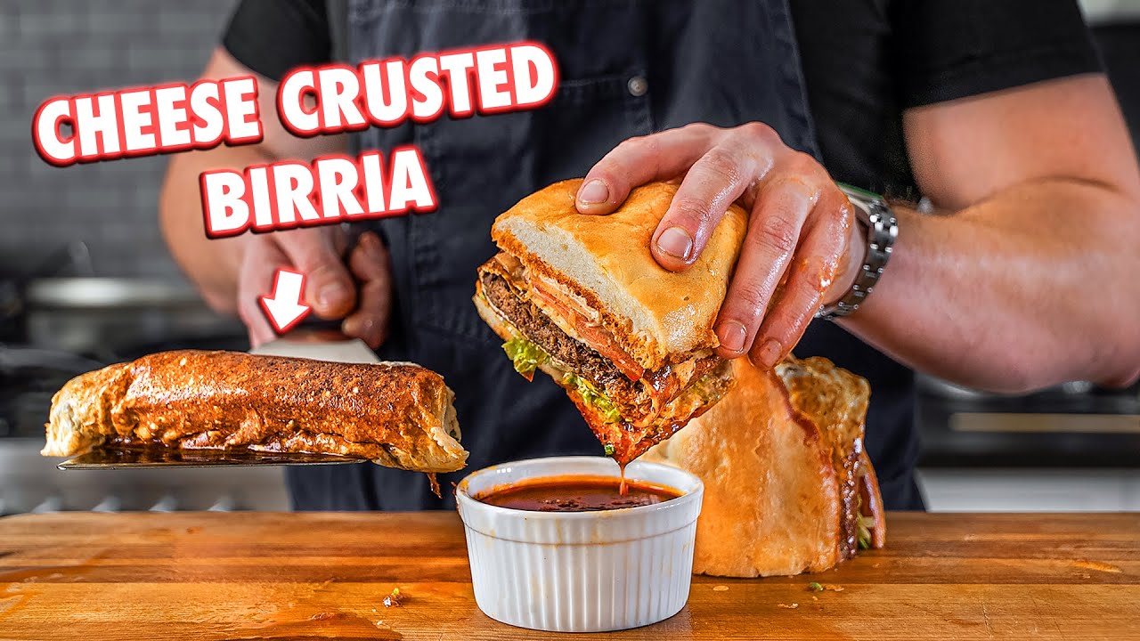 The Juiciest Birria Torta Sandwich (With Cheese Crust) | Joshua Weissman