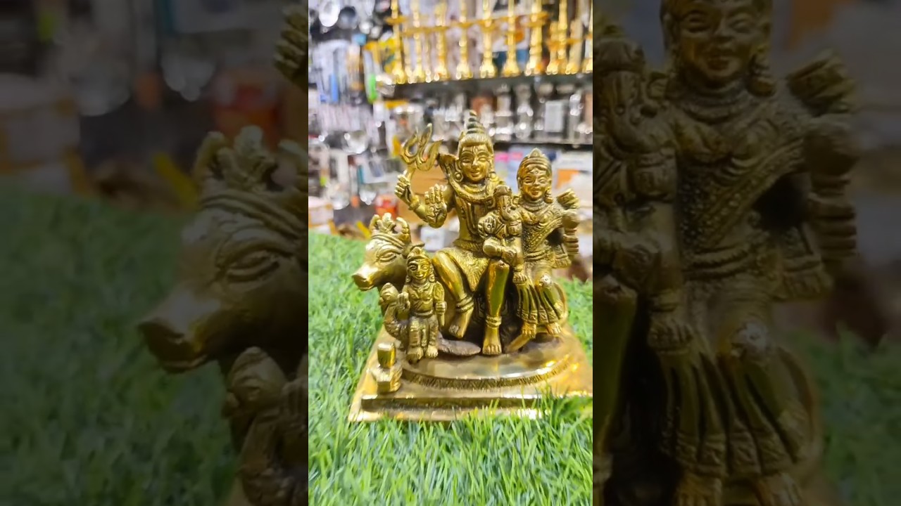 Brass Shiva Family Idol (Shiva, Parvati, Ganesha, Kartikeya)" 