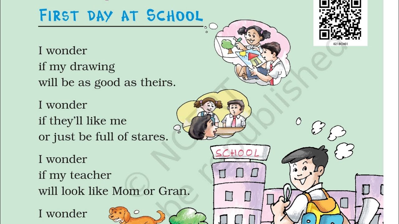 NCERT Class 2 English unit 1 Poem First Day At School In Hindi 
