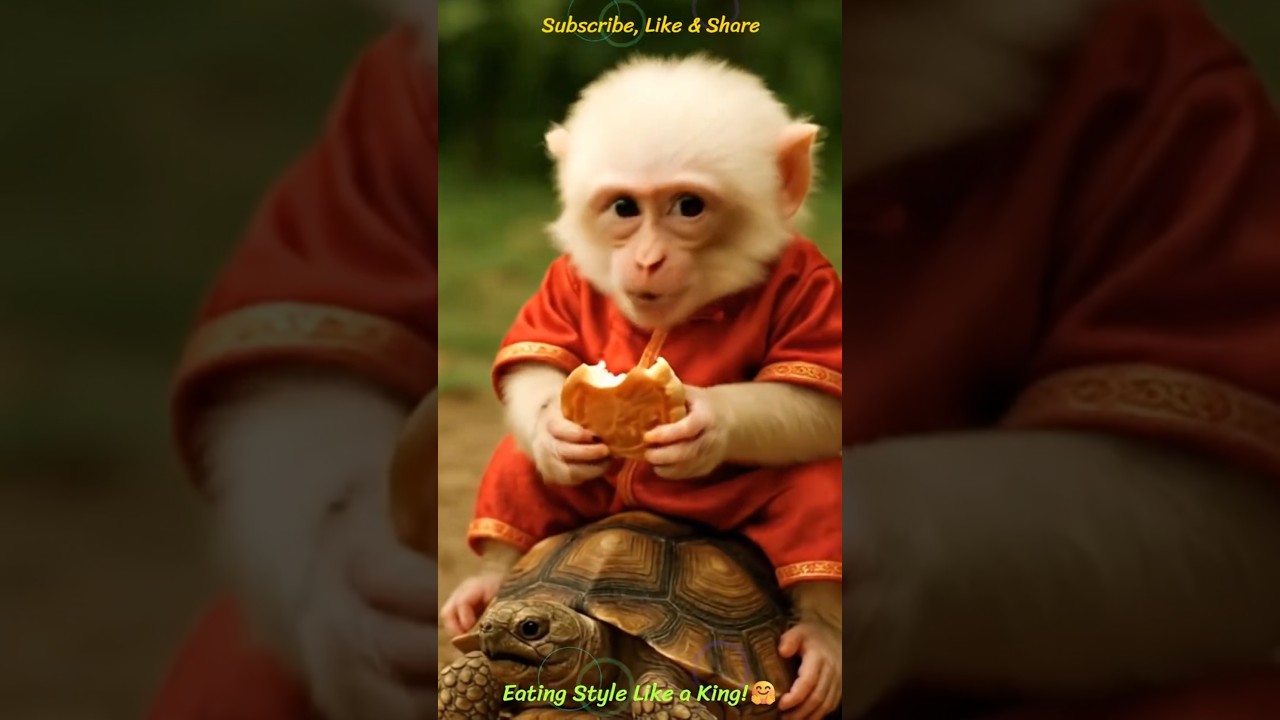 Baby Monkey Eating Style Like a King! 😱