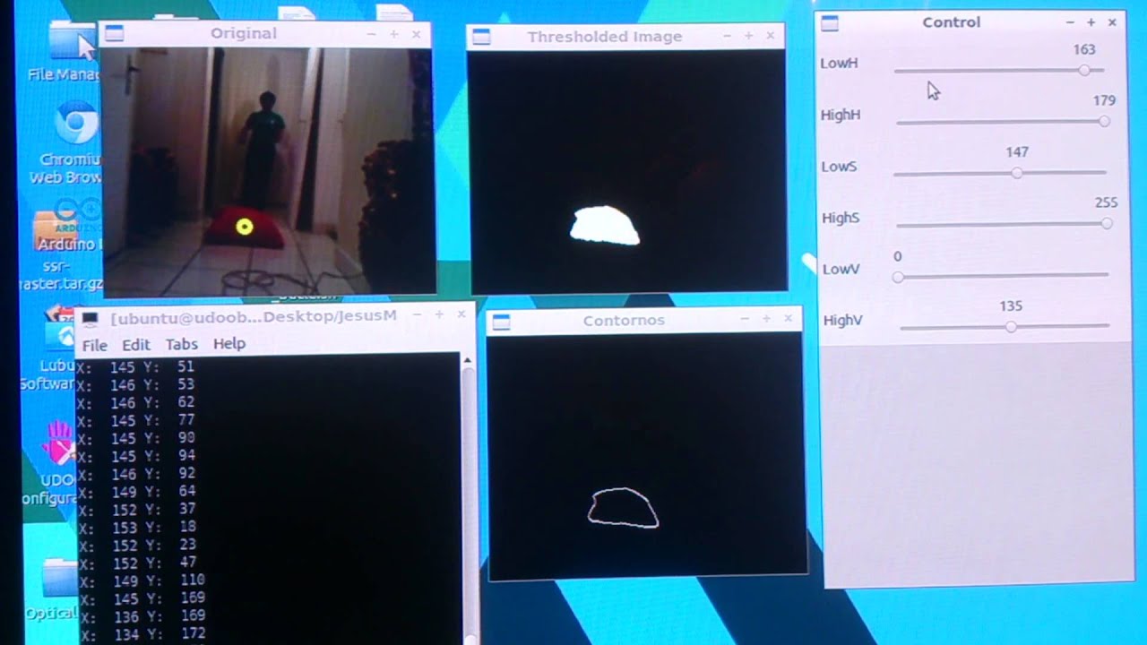 Segmentation and tracking using UDOO Card and OpenCV Test 2 Red - YouTube