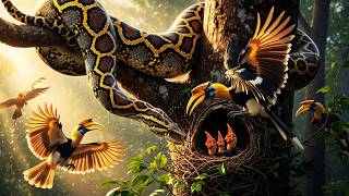 A Giant Python Attacked the Hornbill Nest—But the Brave Male Refused to Abandon His Family!