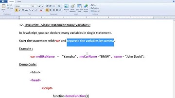 JAVASCRIPT SINGLE STATEMENT MULTIPLE VARIABLES DEMO
