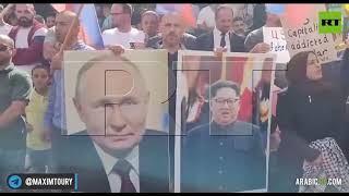 Палестинцы вышли на митинг с российскими флагами и портретом Путина