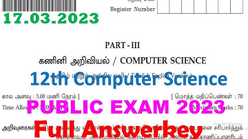 12th CS Answerkey 2023-12th std Computer science Public Exam 2023 Answers PDF | 17-03-2023