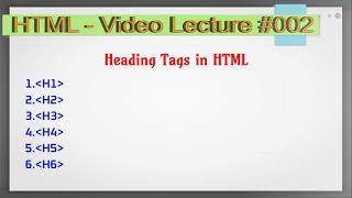 HTML5 : #2   Heading Tags in HTML