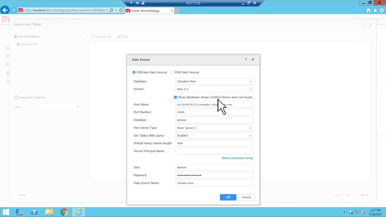 Creating a DSN-less connection to Hive 2.1 on MicroStrategy Web - YouTube