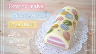 How to make macaron design Roll cake! | yunisweets Deco Roll
