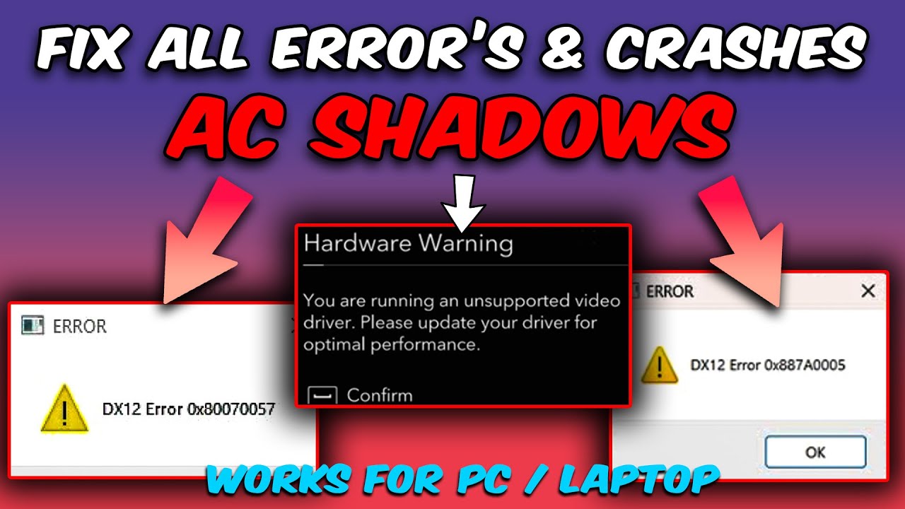 Fix Assissin's Creed Shadows DX12 Error 0x887A0006✓ Hardware