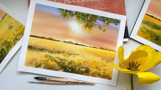 FREE CLASS - a meadow with yellow flowers in watercolor - full length length