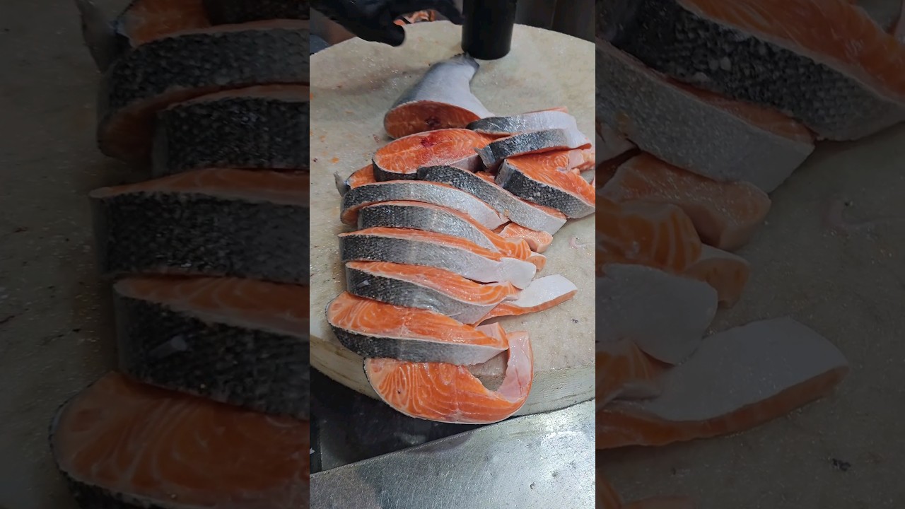How to cut a whole salmon fish