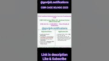 CSIR CASE ASO / SO Recruitment 2023#govtjobs #govtjob #govtjobs2023 #csir #youtubeshorts #shortsfeed