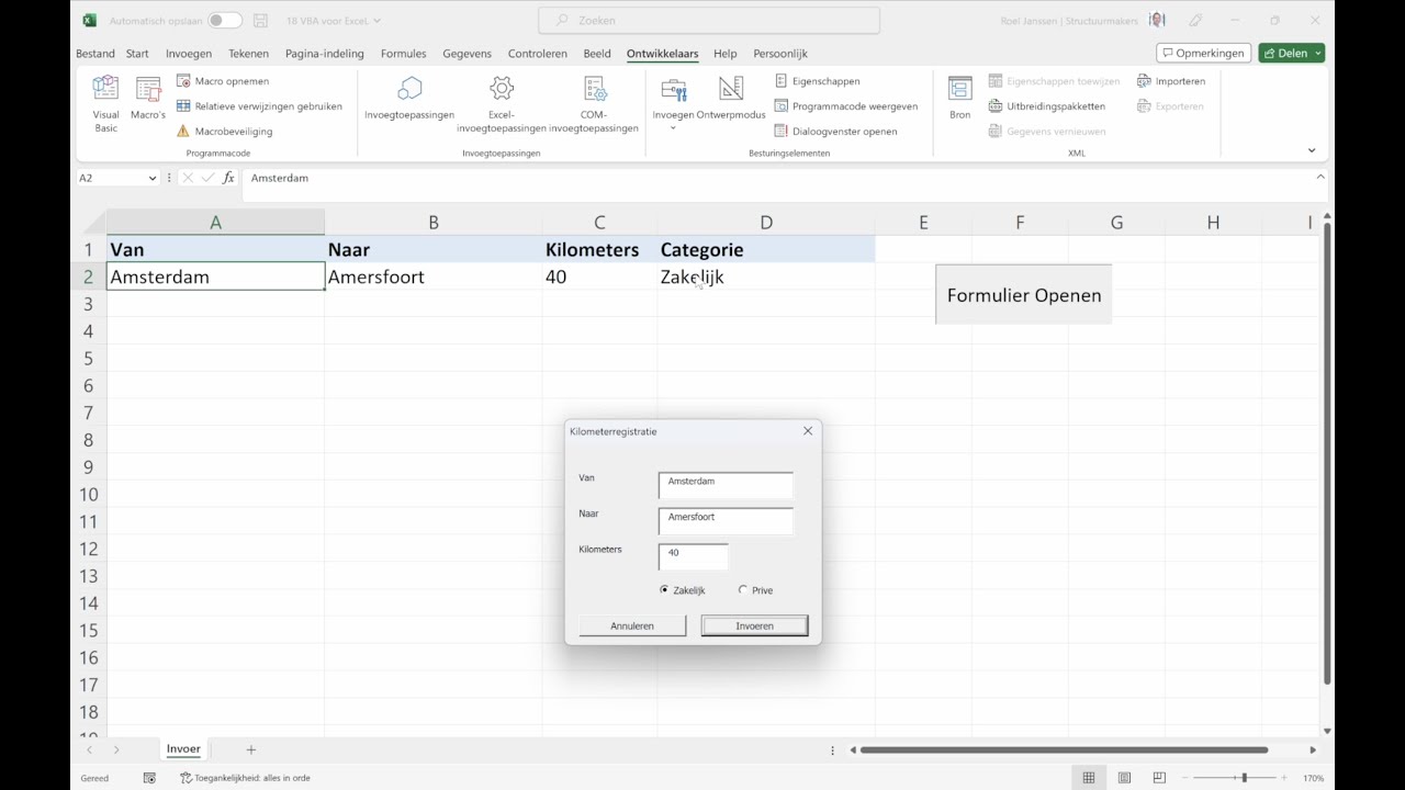 18 Vba Voor Excel - Een Formulier Maken - Youtube